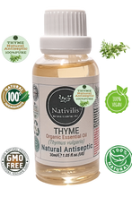 Load image into Gallery viewer, Nativilis Thyme Organic Essential Oil 30 ml (Thymus vulgaris) - Stimulating Balancing Toning - alleviate inflammation in the body, among other benefits - Copaiba Properties