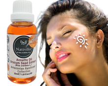 Load image into Gallery viewer, Nativilis Amazonian Urucum Seed Extract Annatto Oil 30 ml (Bixa orellana L.) Emolient for Suncream Lotion | Ultraviolet Rays Protection properties – Brazilian Bio-Natural Skin Tanning Oil - Copaiba Benefits