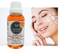 Load image into Gallery viewer, Nativilis Amazonian Urucum Seed Extract Annatto Oil 30 ml (Bixa orellana L.) Emolient for Suncream Lotion | Ultraviolet Rays Protection properties – Brazilian Bio-Natural Skin Tanning Oil - Copaiba Benefits