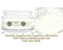 Load image into Gallery viewer, Nativilis Copaiba Gel (Copaifera officinalis) 100% Natural Multipurpose Gel Face Skin Body Moisturizing Anti-aging and Melasma Treating Inflammation Dermatitis and Fungal Infections Relieve Aching Sore Muscles Joint Back Pains Circulation Varicose Veins