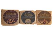 Load image into Gallery viewer, Nativilis Amazonian Collection 3-piece Soap Bar 300 grams - ANDIROBA BACURI BRAZIL NUT - Natural Vegan Emollient Face Skin Body Soap Moisturises & Cleanses No Chemicals Additives, Colours or Lauryl