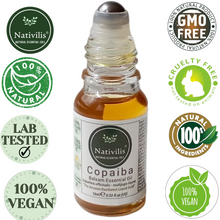 Load image into Gallery viewer, Nativilis Copaiba Essential Oil Roll-On 10ml – 100% Natural Copaifera officinalis | Anti-Inflammatory Pain Relief | GC/MS Tested | Travel Size | Beta-Caryophyllene Rich
