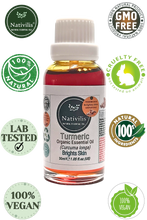 Load image into Gallery viewer, Nativilis Turmeric Organic Essential Oil 30 ml (Curcuma longa) - antimicrobial, calming, and carminative qualities helping digestive complaints, colic, loss of appetite, menstrual discomforts, and joint pain - Copaiba Properties