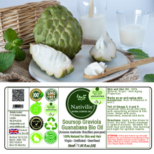 Load image into Gallery viewer, Nativilis Amazonian Soursop Graviola Guanabana Virgin Natural Bio Skin and Hair Oil (Annona muricata- Brazilian paw-paw) – Undiluted - Unrefined - Copaiba benefits