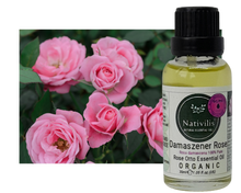 Load image into Gallery viewer, Nativilis Organic Rose Otto Essential Oil (Rosa damascena) - 100% Pure and Natural - 30ml - (GC/MS Tested) -