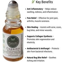 Load image into Gallery viewer, Nativilis Copaiba Essential Oil Roll-On 10ml – 100% Natural Copaifera officinalis | Anti-Inflammatory Pain Relief | GC/MS Tested | Travel Size | Beta-Caryophyllene Rich