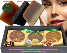 Load image into Gallery viewer, Nativilis Amazonian Collection 3-piece Soap Bar 300 grams - ANDIROBA BACURI BRAZIL NUT - Natural Vegan Emollient Face Skin Body Soap Moisturises & Cleanses No Chemicals Additives, Colours or Lauryl