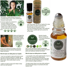 Load image into Gallery viewer, Nativilis Copaiba Essential Oil Roll-On 10ml – 100% Natural Copaifera officinalis | Anti-Inflammatory Pain Relief | GC/MS Tested | Travel Size | Beta-Caryophyllene Rich