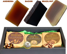 Load image into Gallery viewer, Nativilis Amazonian Collection 3-piece Soap Bar 300 grams - ANDIROBA BACURI BRAZIL NUT - Natural Vegan Emollient Face Skin Body Soap Moisturises & Cleanses No Chemicals Additives, Colours or Lauryl