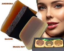 Load image into Gallery viewer, Nativilis Amazonian Collection 3-piece Soap Bar 300 grams - ANDIROBA BACURI BRAZIL NUT - Natural Vegan Emollient Face Skin Body Soap Moisturises & Cleanses No Chemicals Additives, Colours or Lauryl