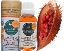 Load image into Gallery viewer, Nativilis Amazonian Urucum Seed Extract Annatto Oil 30 ml (Bixa orellana L.) Emolient for Suncream Lotion | Ultraviolet Rays Protection properties – Brazilian Bio-Natural Skin Tanning Oil - Copaiba Benefits