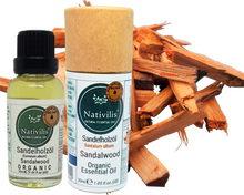 Load image into Gallery viewer, Nativilis Organic Sandalwood Essential Oil (Santalum album) Anti-ageing Soothes the skin Anti-tanning reduce the oxidative stress in the skin reverse sun ward off excess scalp sebum secretion Copaiba