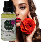 Load image into Gallery viewer, Nativilis Organic Rose Otto Essential Oil (Rosa damascena) - 100% Pure and Natural - 30ml - (GC/MS Tested) -