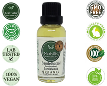 Load image into Gallery viewer, Nativilis Organic Sandalwood Essential Oil (Santalum album) Anti-ageing Soothes the skin Anti-tanning reduce the oxidative stress in the skin reverse sun ward off excess scalp sebum secretion Copaiba