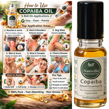 Load image into Gallery viewer, Nativilis Copaiba Essential Oil Roll-On 10ml – 100% Natural Copaifera officinalis | Anti-Inflammatory Pain Relief | GC/MS Tested | Travel Size | Beta-Caryophyllene Rich