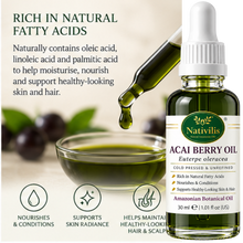 Load image into Gallery viewer, Nativilis Açaí Berry Oil – 100% Pure Euterpe Oleracea Fruit Oil – Cold Pressed – 30 ml
