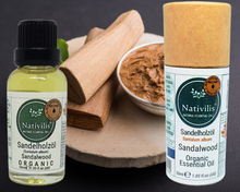 Load image into Gallery viewer, Nativilis Organic Sandalwood Essential Oil (Santalum album) Anti-ageing Soothes the skin Anti-tanning reduce the oxidative stress in the skin reverse sun ward off excess scalp sebum secretion Copaiba