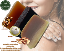 Load image into Gallery viewer, Nativilis Amazonian Collection 3-piece Soap Bar 300 grams - ANDIROBA BACURI BRAZIL NUT - Natural Vegan Emollient Face Skin Body Soap Moisturises & Cleanses No Chemicals Additives, Colours or Lauryl