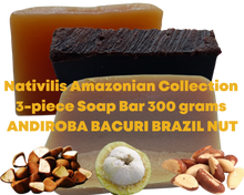 Load image into Gallery viewer, Nativilis Amazonian Collection 3-piece Soap Bar 300 grams - ANDIROBA BACURI BRAZIL NUT - Natural Vegan Emollient Face Skin Body Soap Moisturises & Cleanses No Chemicals Additives, Colours or Lauryl