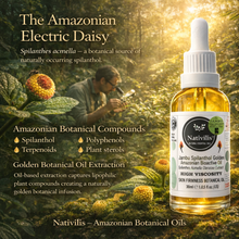 Load image into Gallery viewer, Nativilis Jambu Spilanthol Golden Amazonian Bioactive Oil - Spilanthes Acmella Oleracea Extract - High Viscosity - Better Skin Penetration 100% Natural Botox Alternative - Relax facial muscles reduce wrinkles antioxidant properties Copaiba - 30 ml
