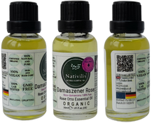 Load image into Gallery viewer, Nativilis Organic Rose Otto Essential Oil (Rosa damascena) - 100% Pure and Natural - 30ml - (GC/MS Tested) -