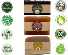 Load image into Gallery viewer, Nativilis Amazonian Collection 3-piece Soap Bar 300 grams - ANDIROBA BACURI BRAZIL NUT - Natural Vegan Emollient Face Skin Body Soap Moisturises & Cleanses No Chemicals Additives, Colours or Lauryl