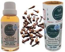 Load image into Gallery viewer, Nativilis Organic Clove Bud Essential Oil (Eugenia Caryophyllus) - natural pain reliever for toothache muscle pain - skin care - Copaiba properties 30ml