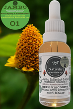 Load image into Gallery viewer, Nativilis Jambu Spilanthol Golden Amazonian Bioactive Oil - Spilanthes Acmella Oleracea Extract - High Viscosity - Better Skin Penetration 100% Natural Botox Alternative - Relax facial muscles reduce wrinkles antioxidant properties Copaiba - 30 ml