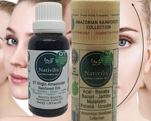 Load image into Gallery viewer, Nativilis 07 Virgin Amazonian Rainforest Oils 30 ml - ACAI - BACABA - BACURI – JAMBU - MULATEIRO - PATAUA – UCUUBA - enriched seven vegetable facial oils for skin care powerful anti-aging COPAIBA properties