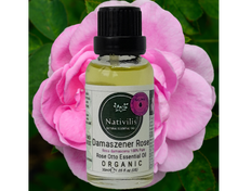 Load image into Gallery viewer, Nativilis Organic Rose Otto Essential Oil (Rosa damascena) - 100% Pure and Natural - 30ml - (GC/MS Tested) -