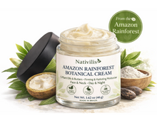 Load image into Gallery viewer, Amazon Rainforest Botanical Face Cream by Nativilis with 5 plant oils and butters, 1.62 oz glass jar with black lid