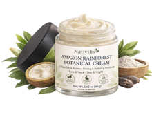 Load image into Gallery viewer, Amazon Rainforest Botanical Face Cream by Nativilis with 5 plant oils and butters, 1.62 oz glass jar with black lid