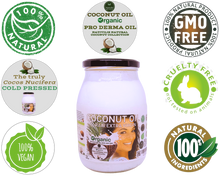 Load image into Gallery viewer, Nativilis Organic Coconut Oil 1L (Cocos Nucifera) - Extra Virgin, Raw, Cold Pressed, Pro Derma, Moisturizer Skin Hair, Vegan, 100% Natural, Ethically Sourced, Copaiba Properties, 1000ml Glass Jar (1L)