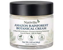 Load image into Gallery viewer, Amazon Rainforest Botanical Face Cream by Nativilis with 5 plant oils and butters, 1.62 oz glass jar with black lid
