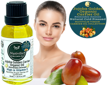 Load image into Gallery viewer, Nativilis Organic Jojoba Golden Carrier Oil (Simmondsia chinensis) Hair, Face & Skin Natural Cold Pressed - Humectant Ingredient - Non-comedogenic Acne-Prone Cleanser Moisturizer Antioxidant – Copaiba