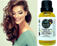 Load image into Gallery viewer, Nativilis Organic Flaxseed Carrier Oil (Linum usitatissimum) - linseed oil - Hair, Face & Skin - Natural Cold Pressed - High in Omega-3 - Improves Skin Smoothness – Moisturizes Dry Skin - Copaiba