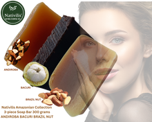 Load image into Gallery viewer, Nativilis Amazonian Collection 3-piece Soap Bar 300 grams - ANDIROBA BACURI BRAZIL NUT - Natural Vegan Emollient Face Skin Body Soap Moisturises & Cleanses No Chemicals Additives, Colours or Lauryl