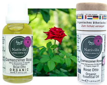 Load image into Gallery viewer, Nativilis Organic Rose Otto Essential Oil Blend 5% (Rosa damascena/Argania spinosa) - 100% Natural - 30ml - (GC/MS Tested)