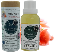 Load image into Gallery viewer, Nativilis Organic Geranium Essential Oil (Pelargonium graveolens) - 100% Natural - 30ml - (GC/MS Tested)
