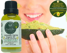 Load image into Gallery viewer, Nativilis Organic Avocado Carrier Oil (Persea americana) Hair, Face & Skin - Natural Cold Pressed - Rich in vitamins A, B1, B2, B3, B5, B6, B8, B9, D, E and K - Moisturizes Dry Skin – Copaiba