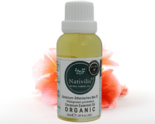 Load image into Gallery viewer, Nativilis Organic Geranium Essential Oil (Pelargonium graveolens) - 100% Natural - 30ml - (GC/MS Tested)