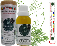 Load image into Gallery viewer, Nativilis Organic Cypress Essential Oil (Cupressus sempervirens) - 100% Natural - 30ml - (GC/MS Tested)