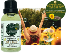Load image into Gallery viewer, Nativilis Organic Sunflower Seed Carrier Oil (Helianthus annuus) Omega 6 Hair, Face & Skin - Natural Cold Pressed - Non-comedogenic - Promotes Moisture Retention in Skin and Hair Acne-Prone – Copaiba