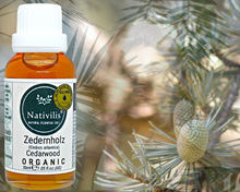 Load image into Gallery viewer, Nativilis Organic Cedarwood Essential Oil (Cedrus atlantica) - 100% Natural - 30ml - (GC/MS Tested)