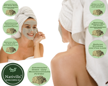 Load image into Gallery viewer, Nativilis Amazonian Green Montmorillonite Powder Clay - Natural Facial Hair Body Mask – oily and acne-prone skin restoring balance skin PH levels – Best known most used - Copaiba benefits