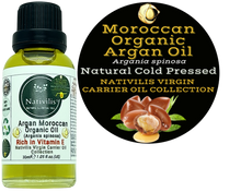 Load image into Gallery viewer, Nativilis Organic Argan Oil Moroccan (Argania spinosa) Hair, Face & Skin - Natural Cold Pressed Carrier Oil - Pure & Natural, Anti-Ageing, Antioxidant, Vegan, No GMO - Rich in Vitamin E – Copaiba