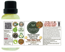 Load image into Gallery viewer, Nativilis Sweet Almond Carrier Oil (Prunus dulcis) King of Nuts- Hair, Face & Skin Natural Cold Pressed – Cleansing Moisturizer Face Chapped Lips Emollient Properties Healthy Scalp - Copaiba