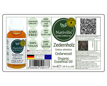 Load image into Gallery viewer, Nativilis Organic Cedarwood Essential Oil (Cedrus atlantica) - 100% Natural - 30ml - (GC/MS Tested)