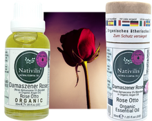 Load image into Gallery viewer, Nativilis Organic Rose Otto Essential Oil Blend 5% (Rosa damascena/Argania spinosa) - 100% Natural - 30ml - (GC/MS Tested)