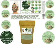 Load image into Gallery viewer, Nativilis Amazonian Green Montmorillonite Powder Clay - Natural Facial Hair Body Mask – oily and acne-prone skin restoring balance skin PH levels – Best known most used - Copaiba benefits